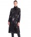 Cappotto in pelle verniciata nera stampa coccodrillo spacchi laterali