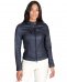 Giacca biker in pelle naturale blu effetto liscio