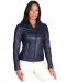 Giacca biker in pelle naturale blu effetto liscio