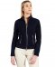 Giacca biker in pelle camoscio traforata blu effetto liscio