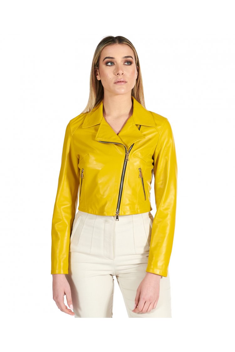 Veste cuir jaune motard...