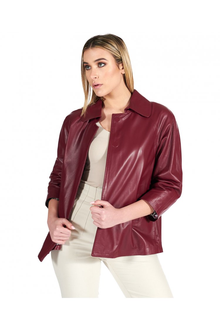 Veste cuir bordeaux manches...