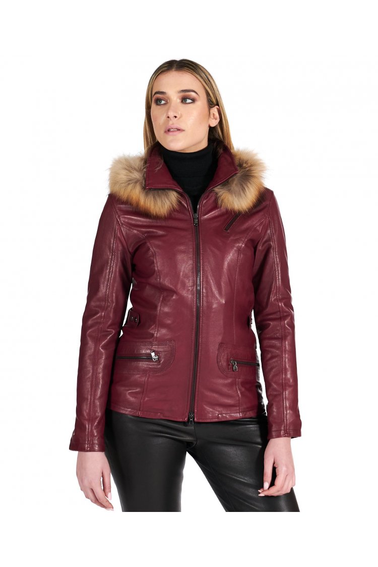 Parka cuir bordeaux avec...