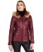 Parka in pelle bordeaux cappuccio in pelliccia effetto vintage