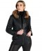 Parka in pelle nera con cappuccio in pelliccia effetto liscio