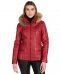 Parka in pelle rossa con cappuccio in pelliccia effetto liscio