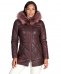 Piumino in pelle naturale bordeaux con cappuccio bordato pelliccia