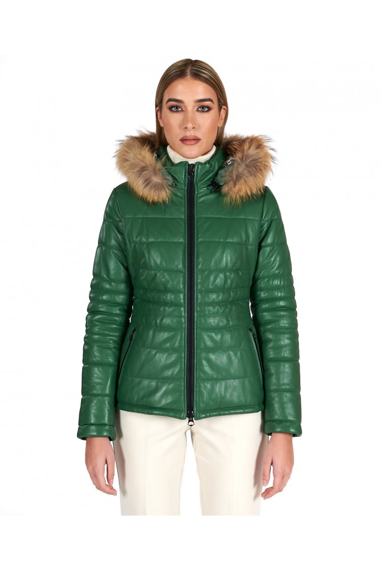 Doudoune femme cuir avec capuche cuir plonge jaune Ladies D Arienzo