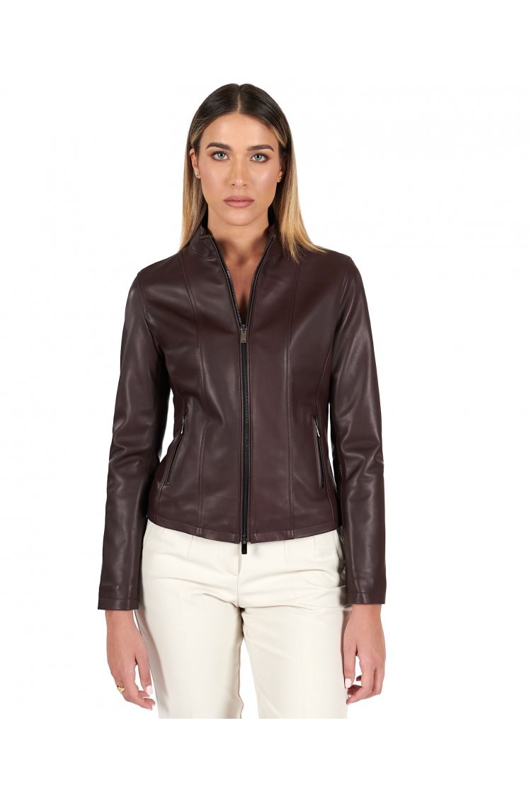 Veste cuir bordeaux femme...