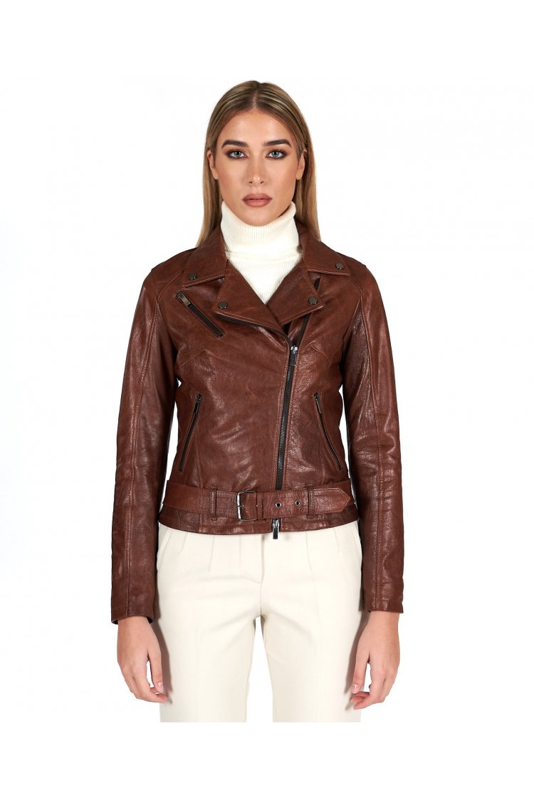 Blouson cuir cognac motard...