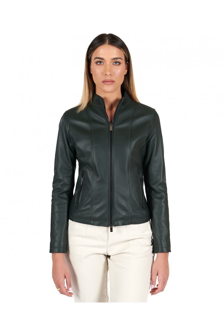 Veste cuir vert femme cuir naturel aspect lisse