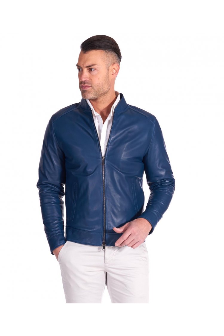 Blouson cuir naturel bleu...