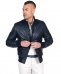 Giubbotto Bomber in pelle blu con bottoni e tasconi