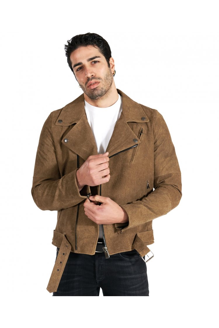 Blouson cuir taupe motard...