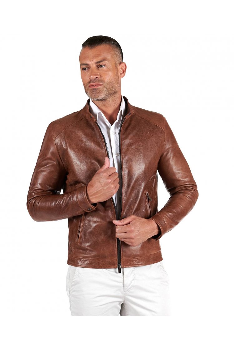 Blouson cuir cognac effet...