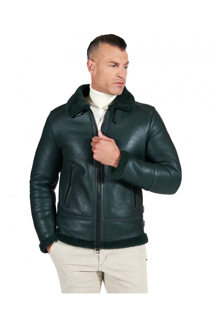 Blouson mouton vert moto...