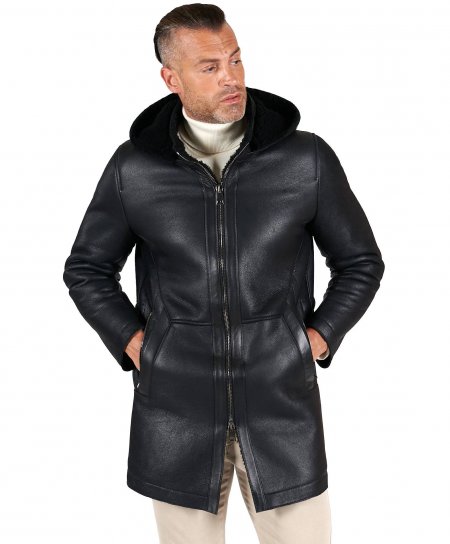 Manteau mouton noir veste avec capuche detachable