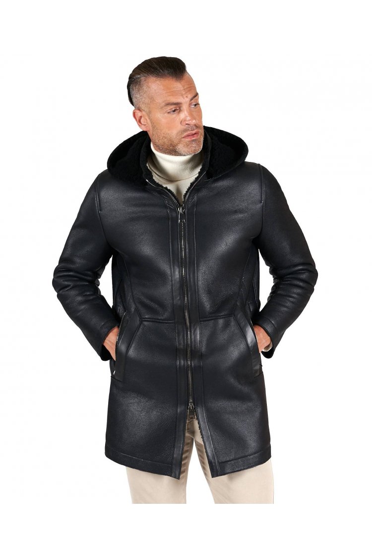 Manteau mouton noir veste avec capuche detachable