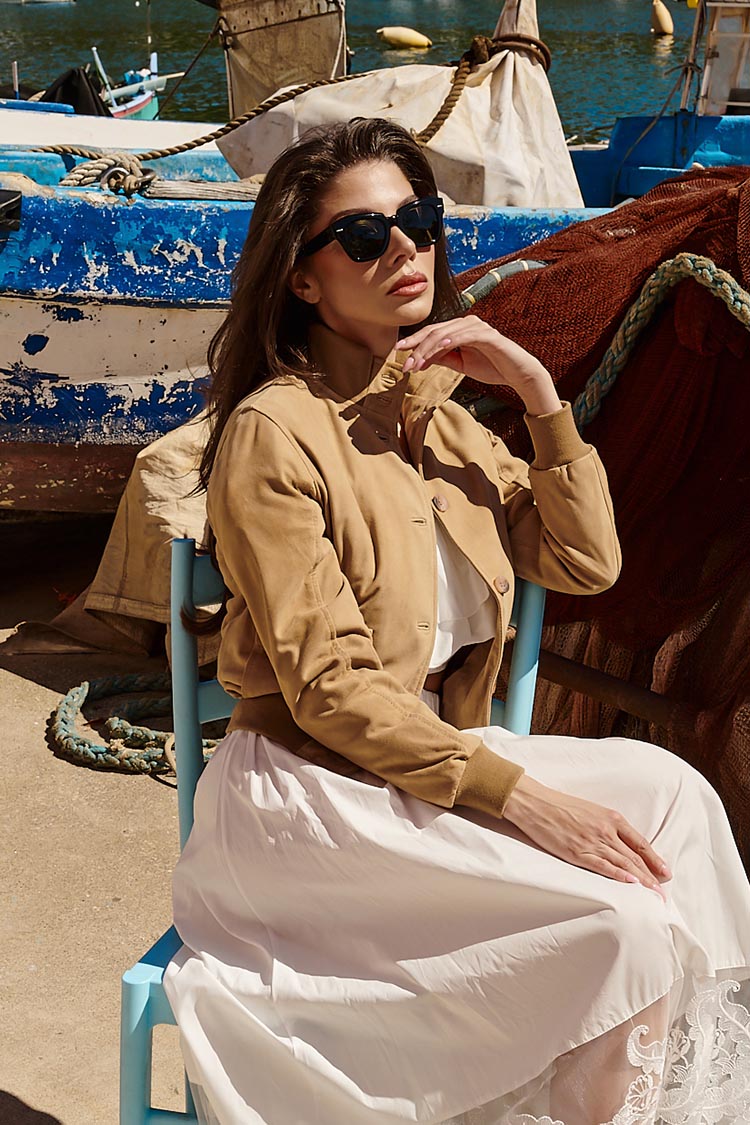 Bomber pelle scamosciate beige donna
