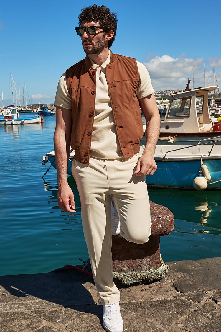 Smanicato pelle scamosciata cognac