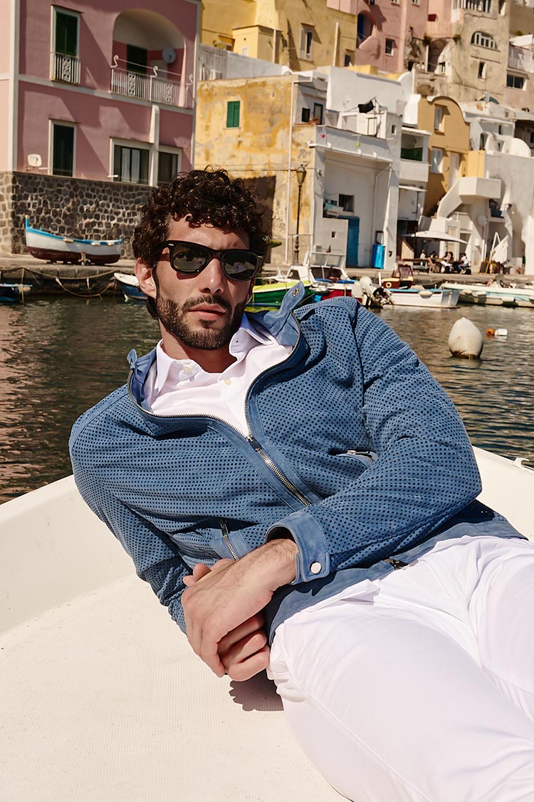 Giacca traforata uomo pelle camoscio
