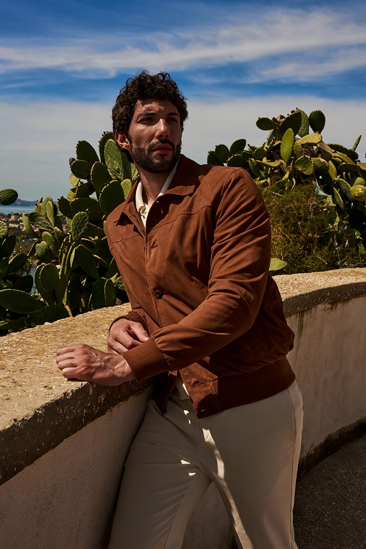 Giacca pelle cognac camoscio