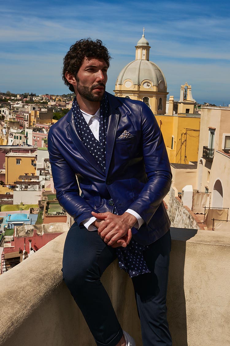 Blazer pelle uomo blu