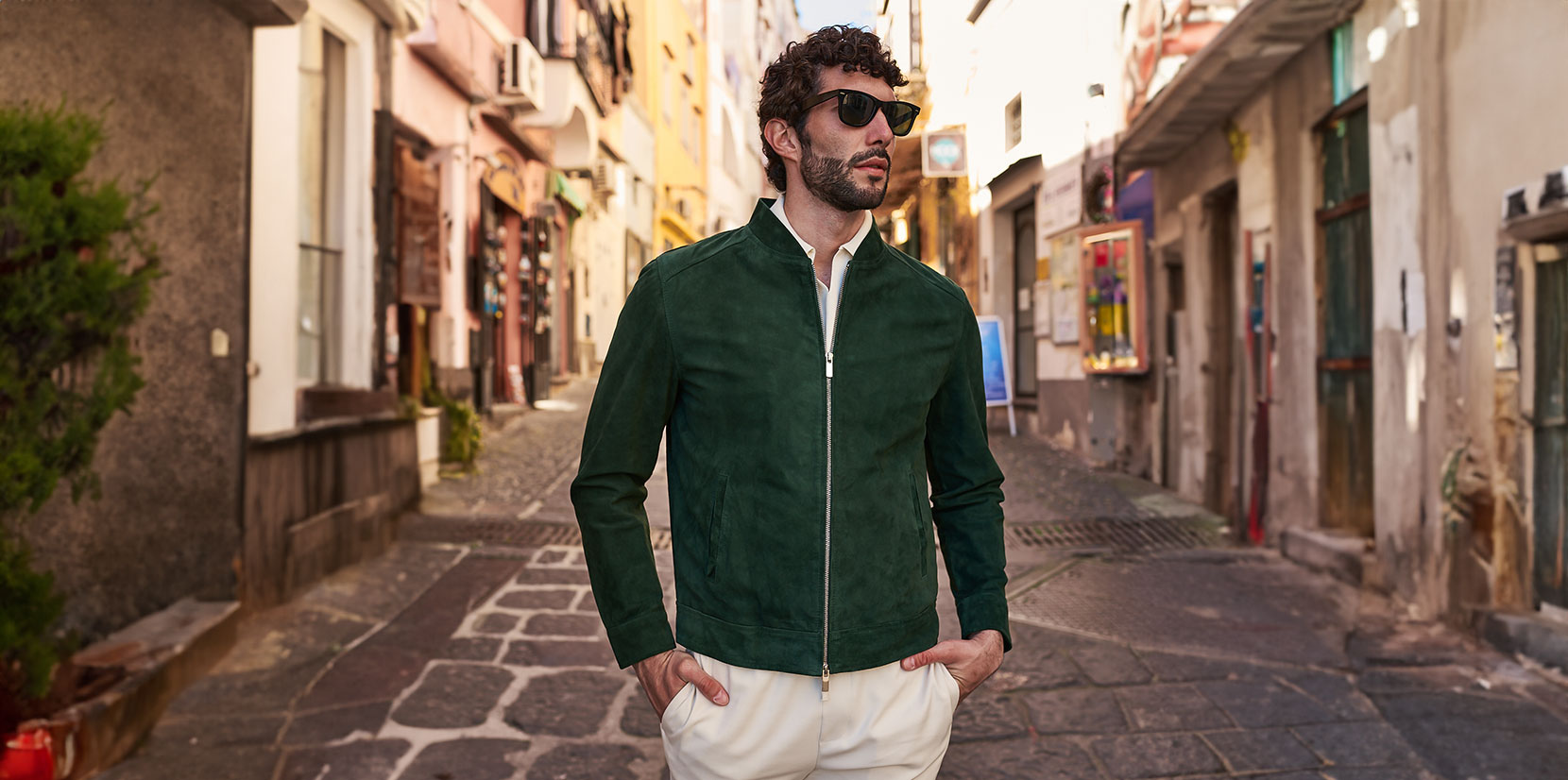 Giacca pelle camoscio verde